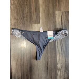 NWT Candies Gray Pink Floral Lace Accent Thong Panty Juniors Size L